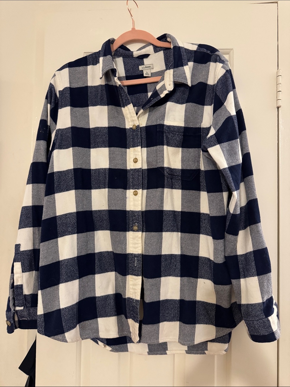 L.L. Bean Navy and White Buffalo Check Button-Down Shirt